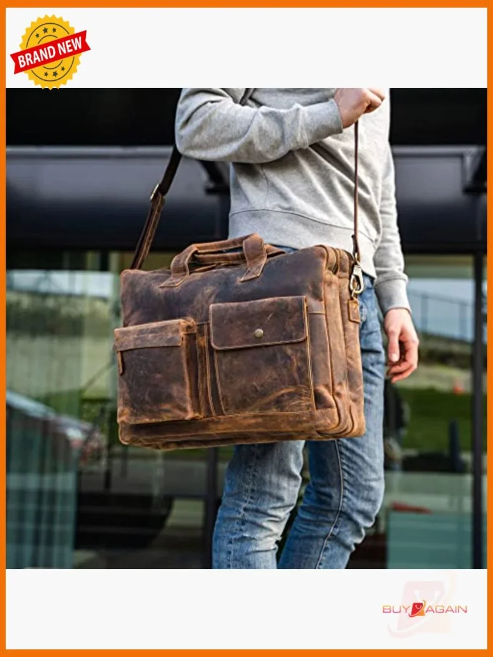 Leather 18in Laptop Messenger Bag Briefcase Satchel Unisex